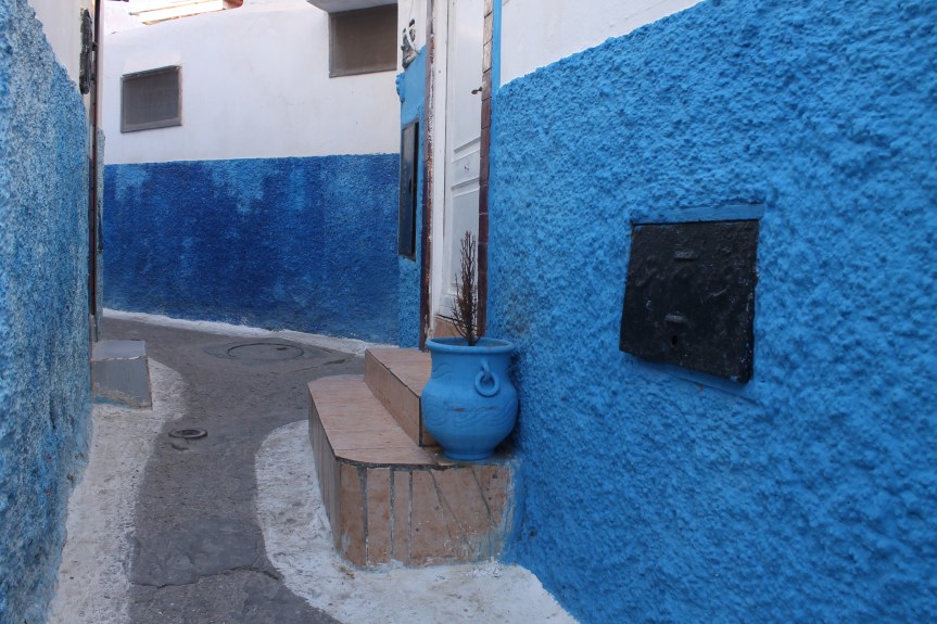 blue and white residencial street