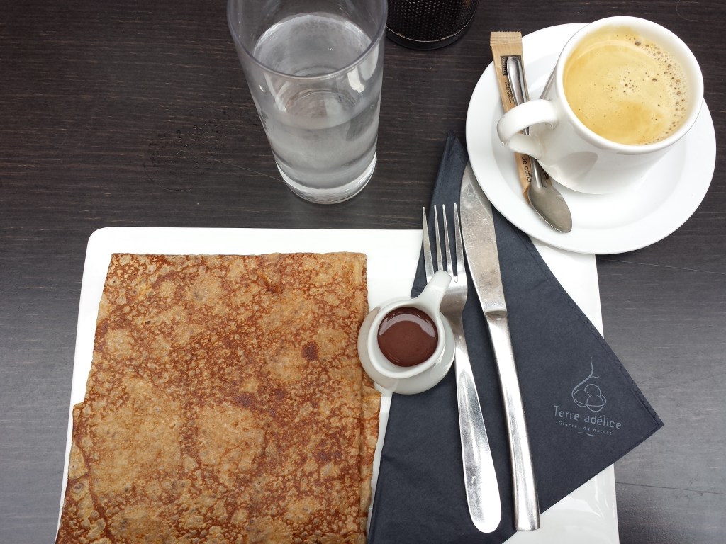 crepe and coffee in french cafe