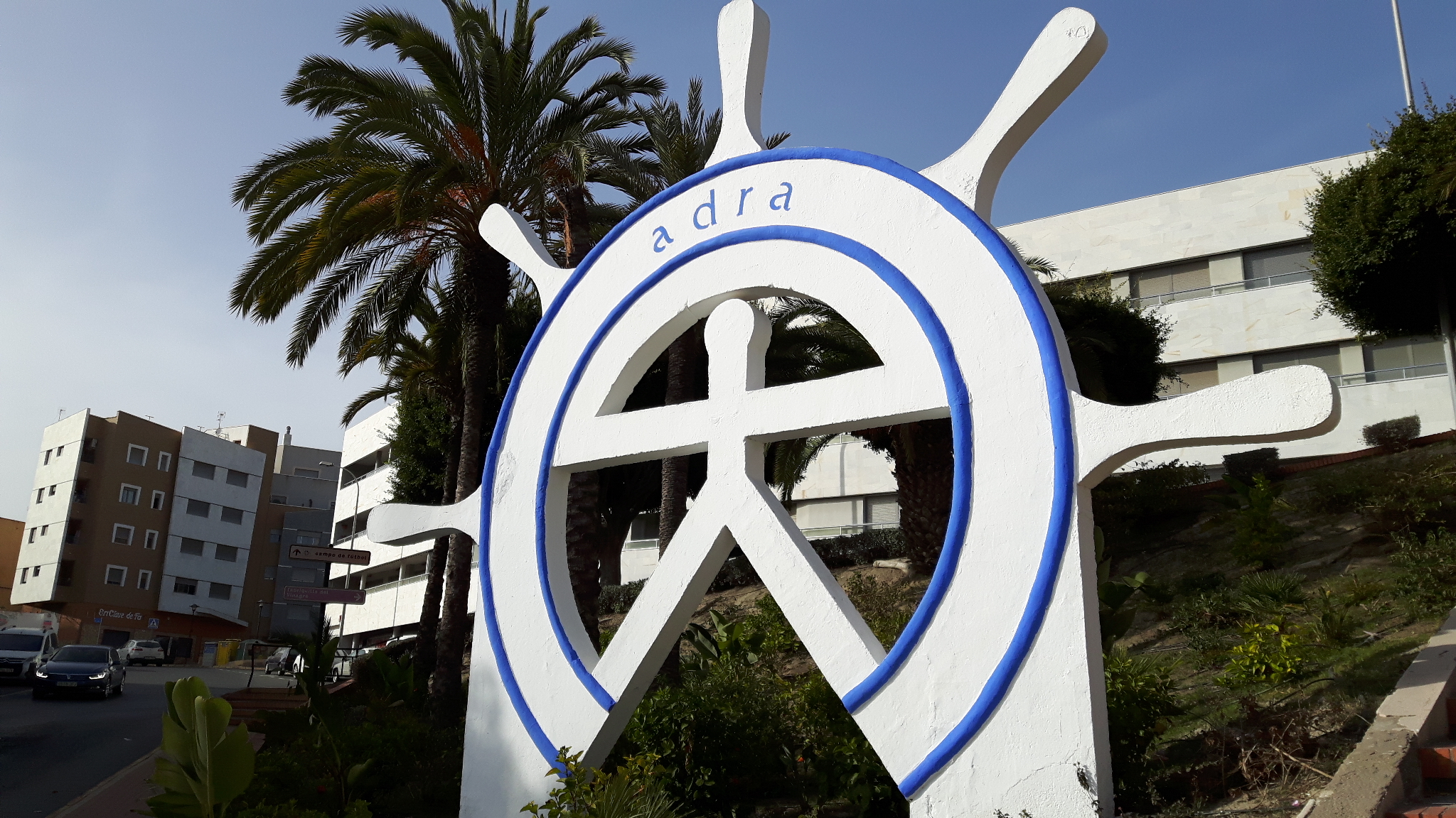 Adra town sign in shape of helm