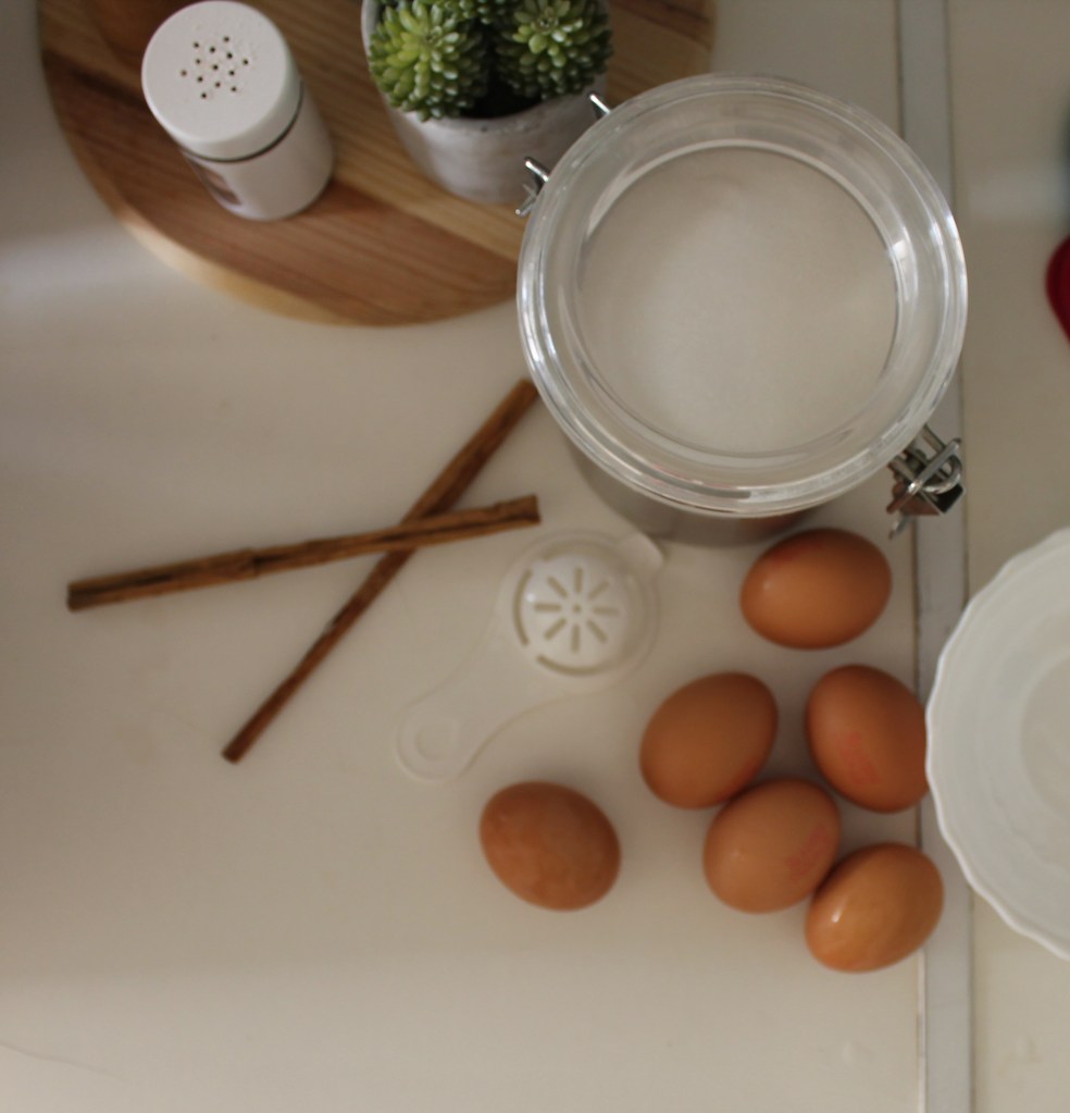 eggs and cinnamon sticks with dishes