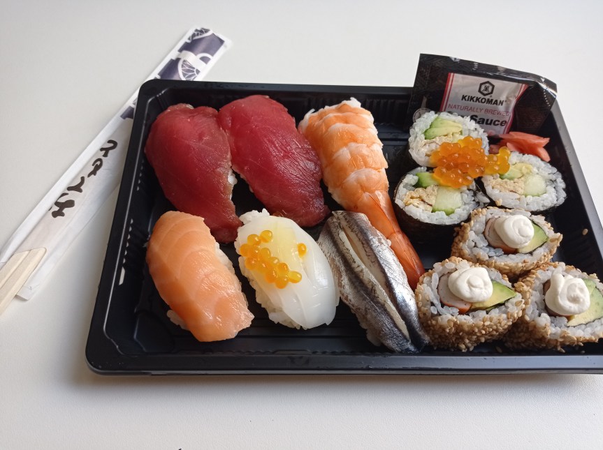 plate of colorful sushi